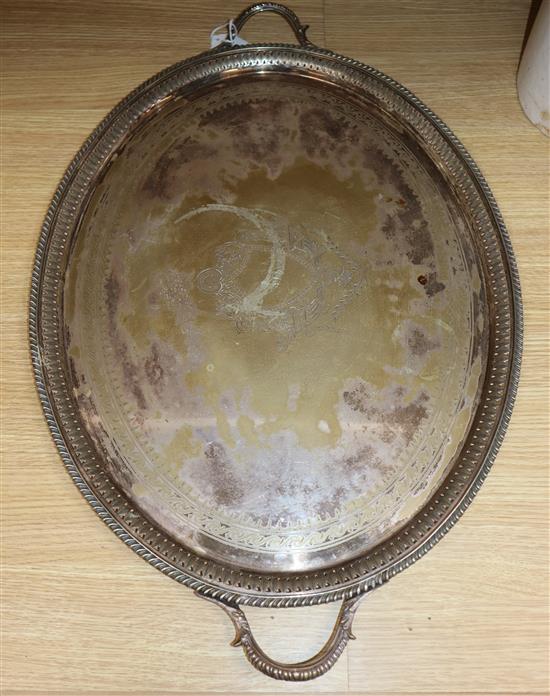 A silver plated two handled tray